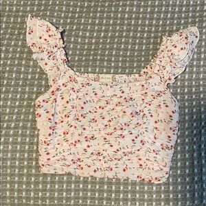 Altar'd State Floral Ruched Crop Top - Cream and Red